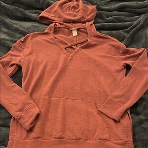 Rust Hooded Shirt with Front Pocket